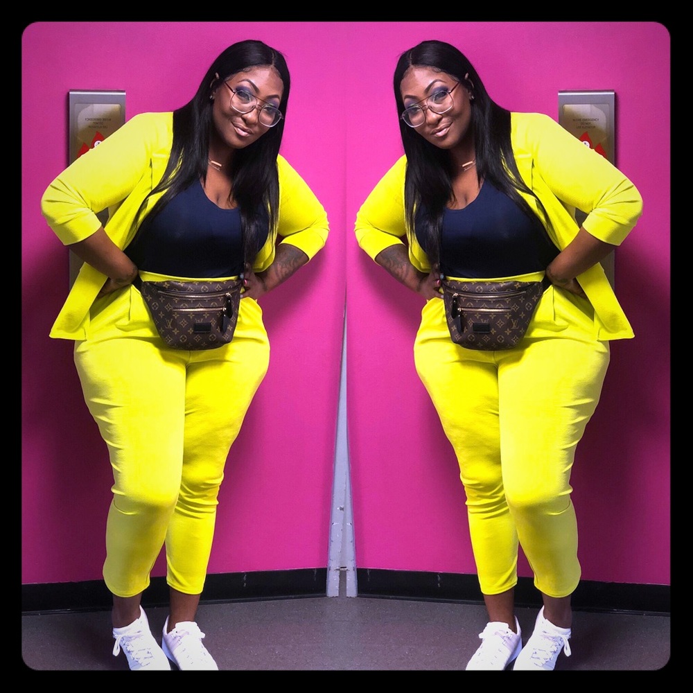 Boohoo 2 piece suit neon yellow